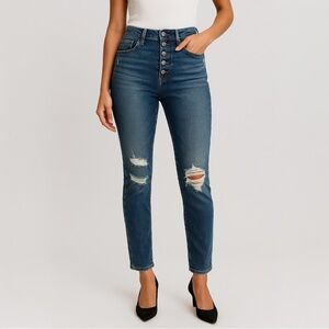 We The Free Blue High Waisted Distressed Button Fly Jeans – Size 30